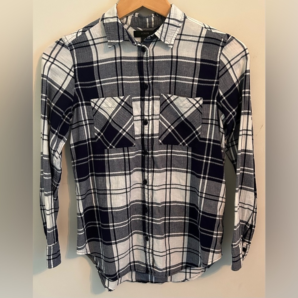 J.Crew Navy Blue & White Plaid Button-Down Shirt